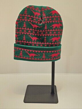 Dinosaur Tree Red & Green Winter Beanie Hat
